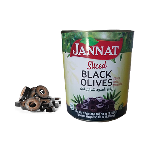 1077 Jannat Sliced Black Olives 6 X 3.100 Kg Net Drained 1.560 Kg